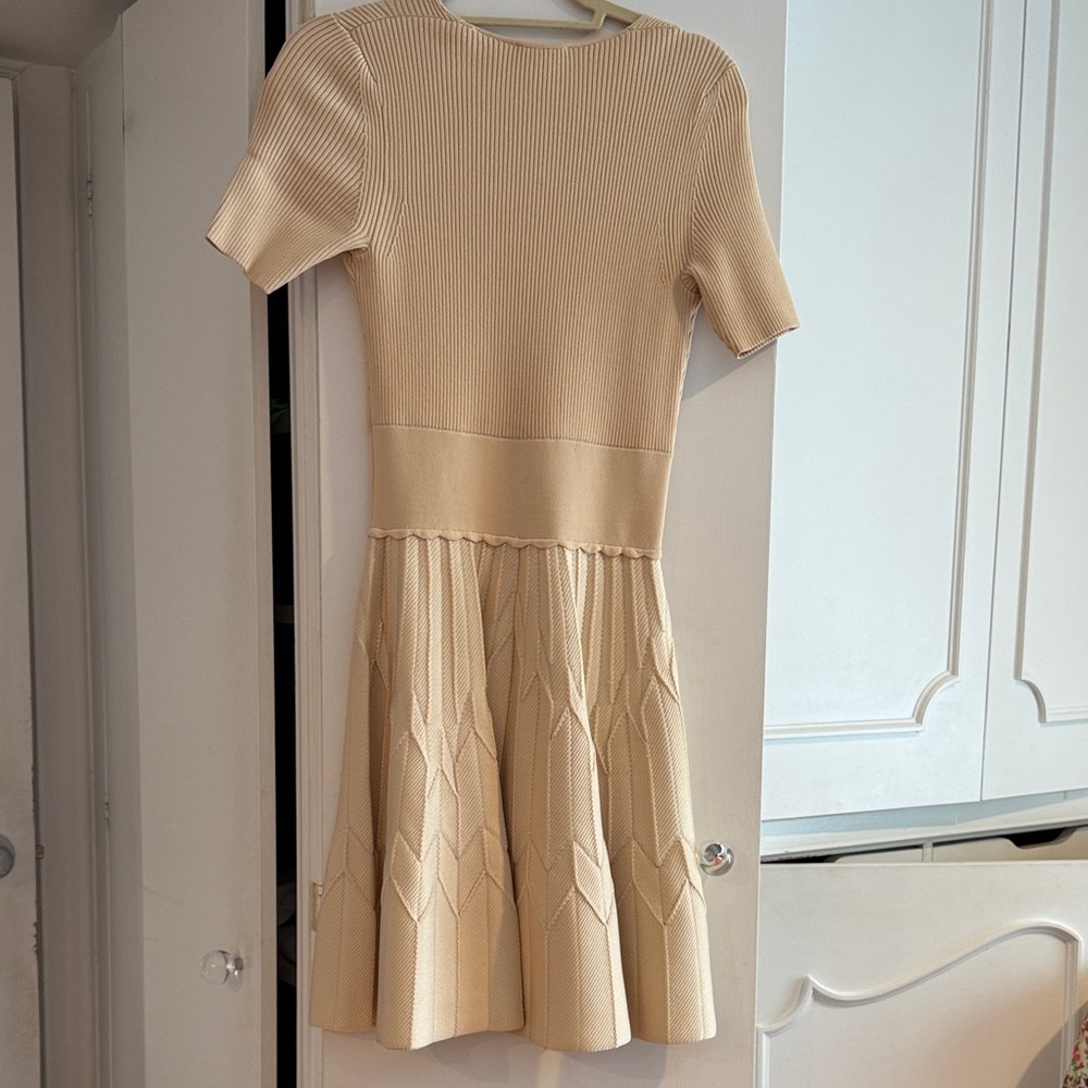 Sandro Cream V-Neck Knit Midi Dress - Picture 4 of 6